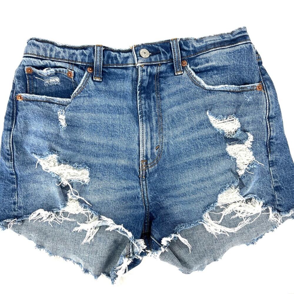 Abercrombie & Fitch Curve Love The Mom Short High Rise Distressed Denim Sz 29/8